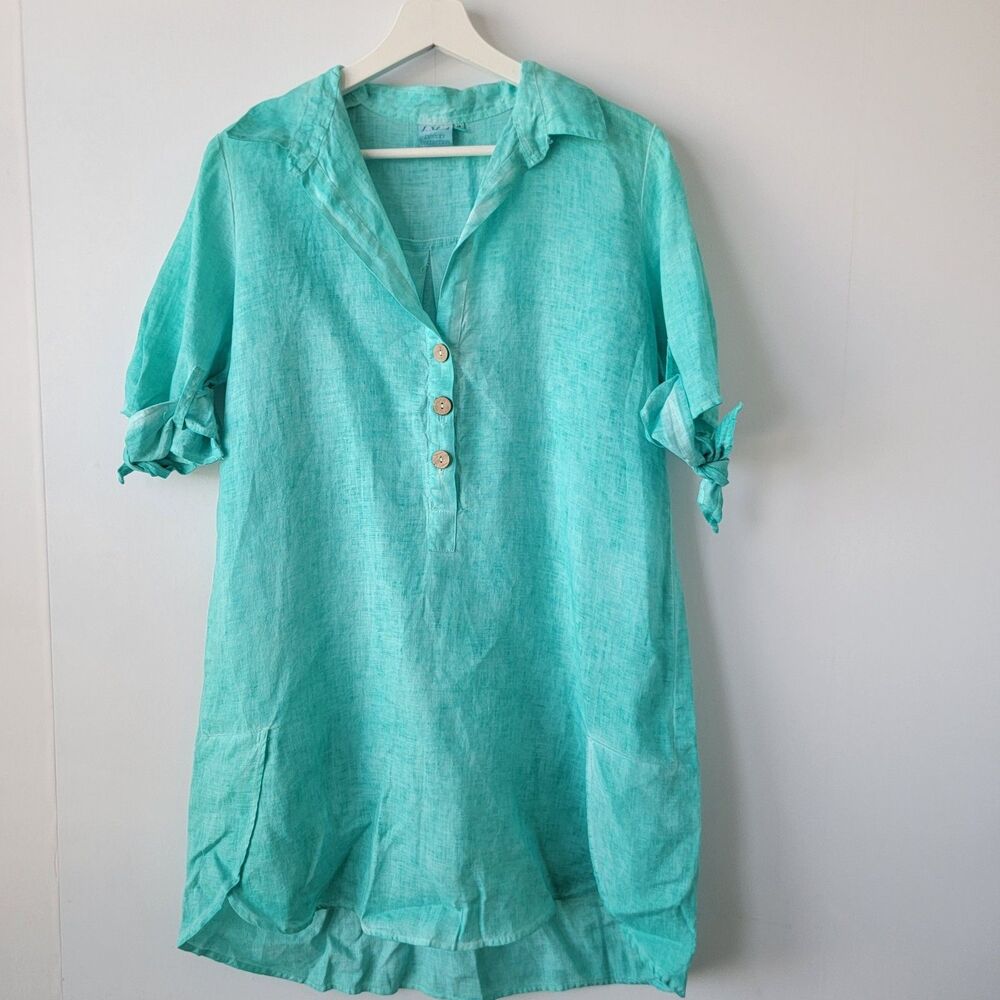 I.M.A luxury collection‎ 100 % linen tunic top size M tie short sleeve